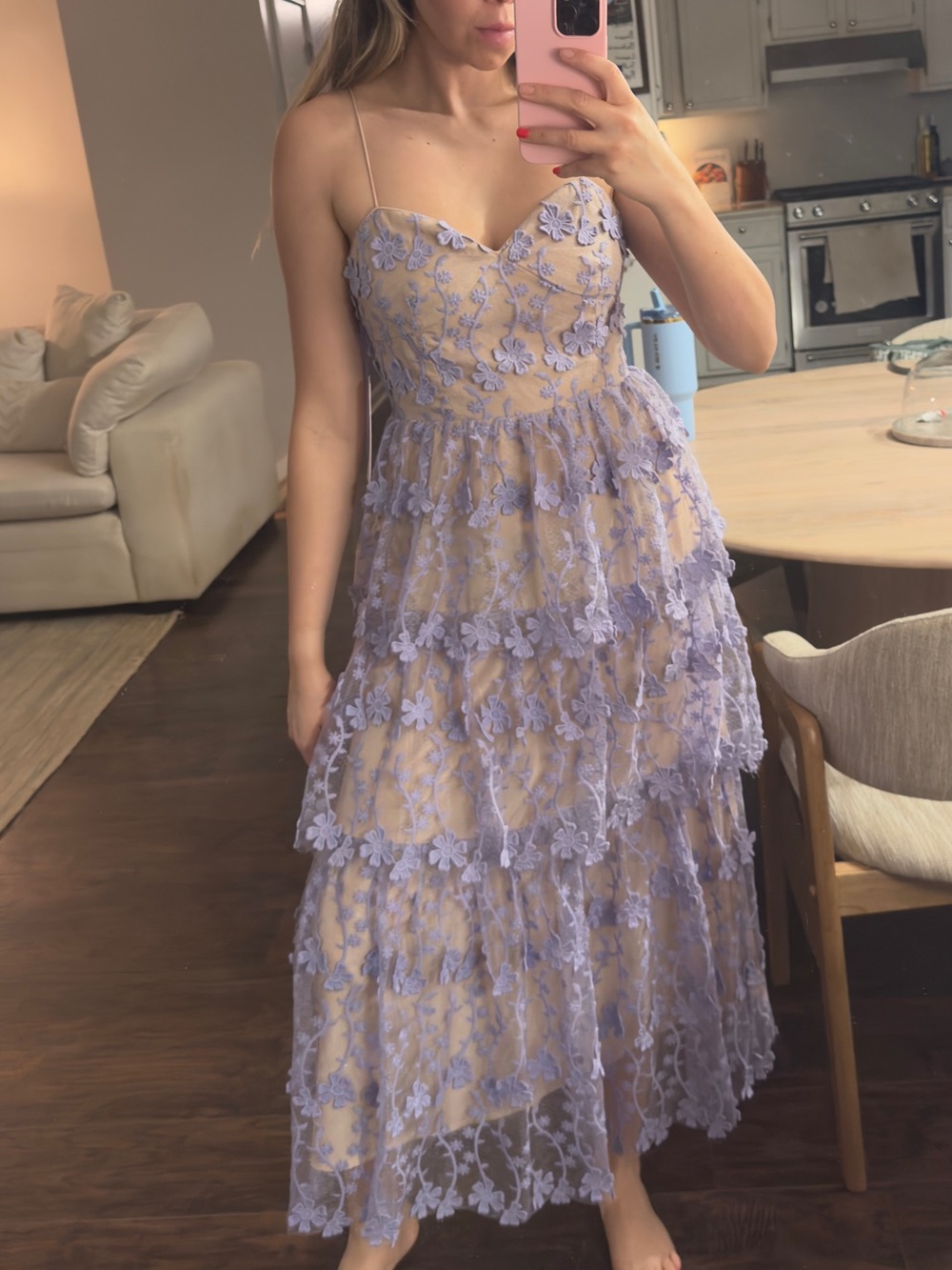 Endless Rose Lavender Lace Tiered Midi Dress